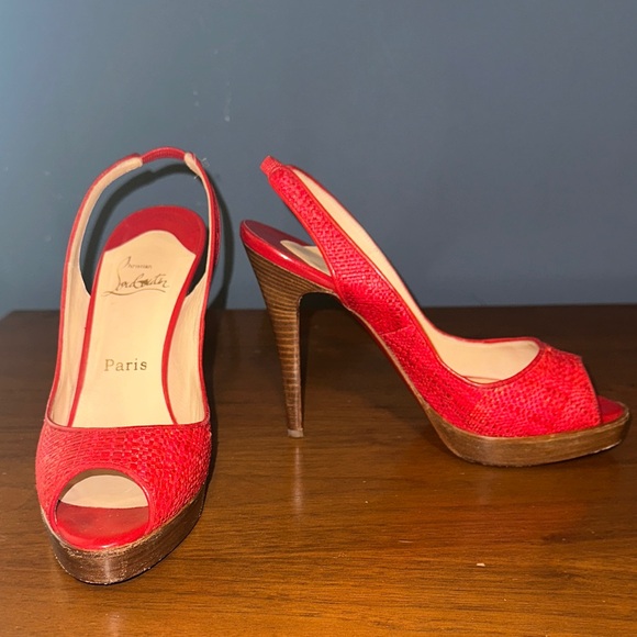 Christian Louboutin Vibrant Red Slingback Heels - Picture 1 of 6